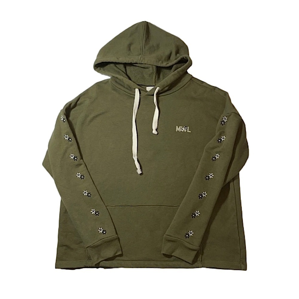 Madewell Hoodie Small Easygoing Sweatshirt MWL Flower Embroidered olive army